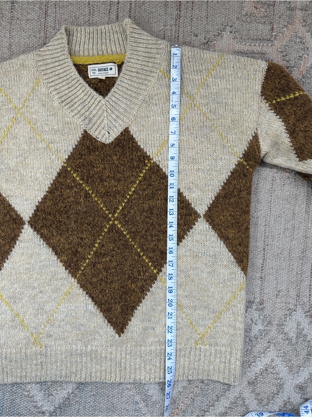 Fat Face Argyle V-Neck Sweater - Picture 12 of 13